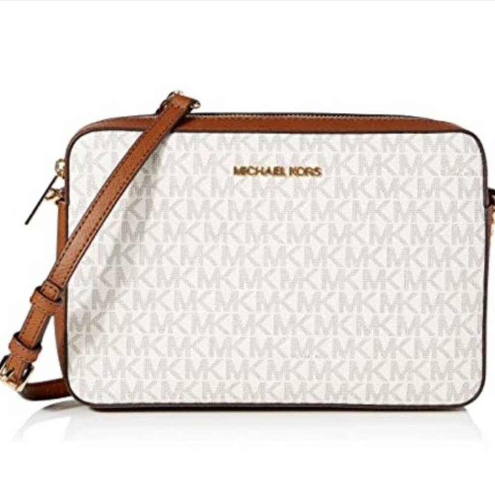 NWT*Michael Kors-Jet Set Large East West Leather Crossbody Small Bag-Vanilla*8.7